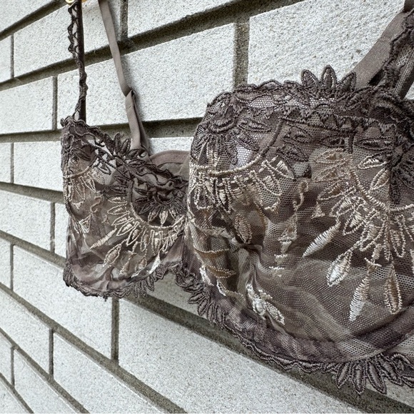 Chantelle Africa Sheer Mesh Demi Underwire Bra Mocha Brown Embroidered Lace 3695 - Picture 2 of 9